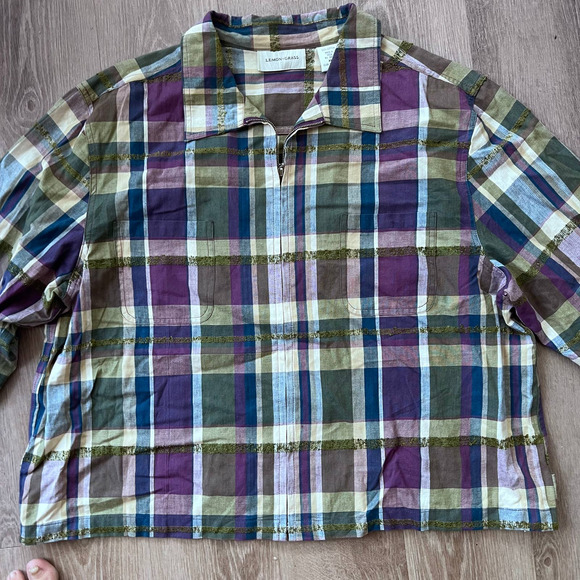 Lemon Grass XL Plaid Multicolor/Purple Zipper Shirt - Picture 2 of 13